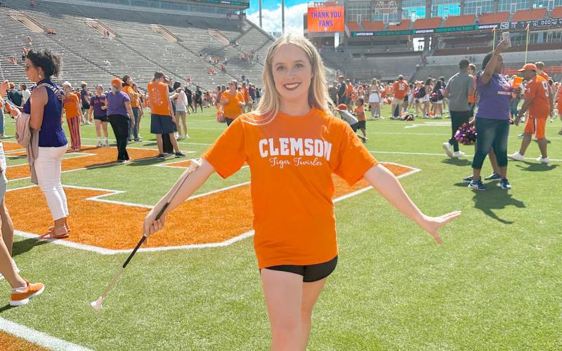 Elbert County Comprhehensive High School senior and Elbert County Blue Devil Marching Band feature twirler Lyndsie Acker is one of the newest majorettes for the Clemson University Tigers. Acker submitted an audition video for Clemson in March and received an invitation to live auditions held on the Clemson campus on April 15.  She auditioned in competition with twirlers from all over the country and was selected as 1 of the 10 Tiger Twirlers that will perform with the Tiger Band this Fall.  