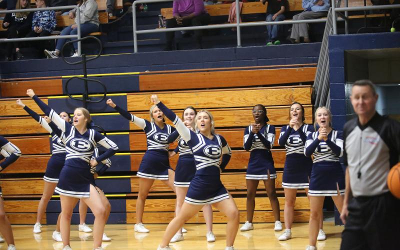 the Elbert County basketball cheerleaders get the fans fired up during the game against Cedar Shoals. (Photo by Wells)