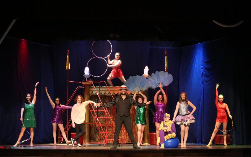The colorful, circus-themed journey of "Pippin," set during medieval times, will debut on The Elbert Theatre stage as the first show of the 2024 Encore Productions season Friday, March 15. (Photo by Scoggins)