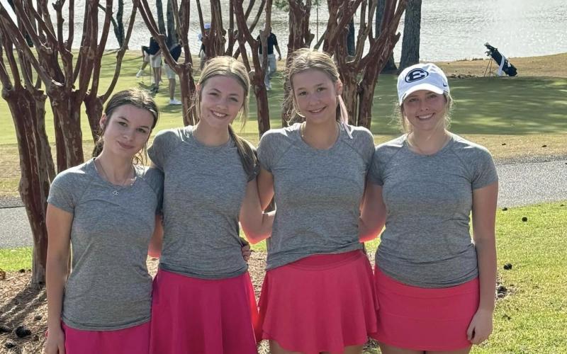 (L-R) London Blackmon, Camdyn Moon, Lucy Johnson and Ellie Wheeler were part of the Lady Devil team who finished third in the Cougar Invitational in Villa Rica March 16. (Photo courtesy of Kesler)