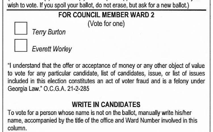 Sample ballot for Ward 2