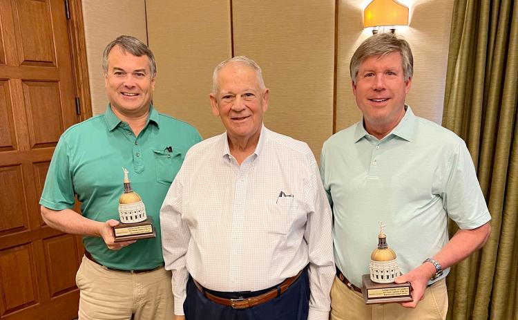 Georgia House Rep. Rob Leverett was named the Freshman Legislator of the Year by the Georgia Chamber of Commerce. Leverett (left) is pictured with (L-R) Speaker of the Georgia House David Ralston and Robert Dickey, Chairman of the House Agriculture and Consumer Affairs Committee.  Dickey won Representative of the Year.  