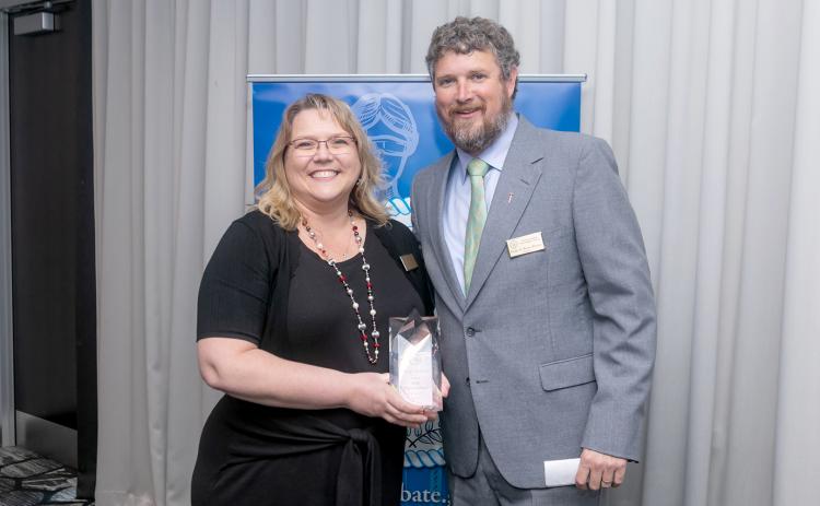Elbert County Probate/Magistrate Court Judge Stephanie Hewell (left) is pictured with the Council of Probate Court Judges President Judge B. Shawn Rhodes as she receives the 2023 Rising Star award. 