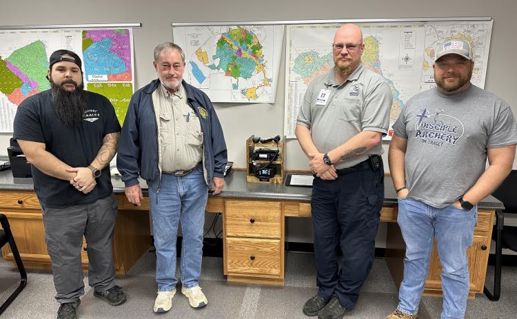 Elbert County Emergency Services (EMS) Amateur Radio Emergency Services (ARES) volunteer members include (L-R) Alex Valderrama, Joe Colvard, EMS Training and Operations Supervisor Tim Bohannon and Josh Carrington. The group of 14 total members is looking for new members to help serve the community through the ARES organization. Those interested can contact Bohannon by emailing tbohannon@elbertcoes.org or calling 706-988-6305. (Photo by Scoggins) 