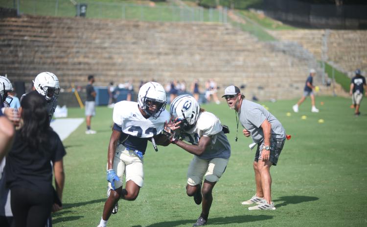 The Elbert County Blue Devils participated in a blue and white scrimmage Friday, Aug. 11 as their final pre-season performance in the Granite Bowl. The Devils will kick off their season Friday at Hart County at 7:30 p.m. (Photo by Wells)
