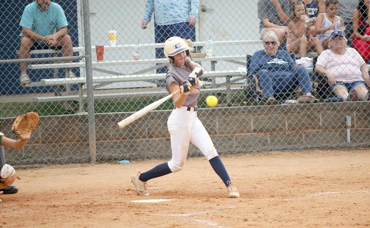 Hannah Brady connects with the ball during Elbert County’s 7-5 win over Franklin Sept. 16. Brady finished with a 2-for-3 performance at the plate that included one RBI and a double.  (Photo by Wells)